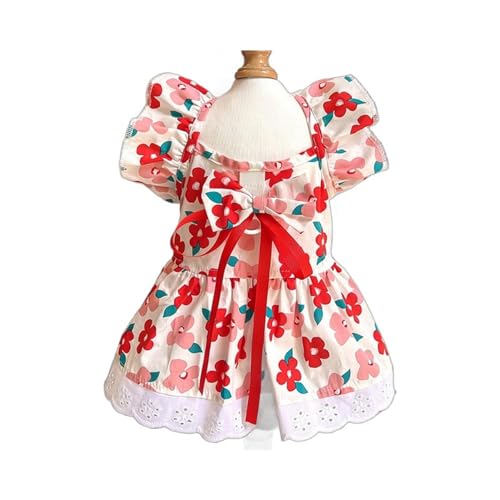Hunde/Katze-Kleid Hundekleider Welpenrock Nette Haustier Hundekleid Rot Blume Bogenknoten ​Kleid für Hunde Katzen (XL) von YIYELIY