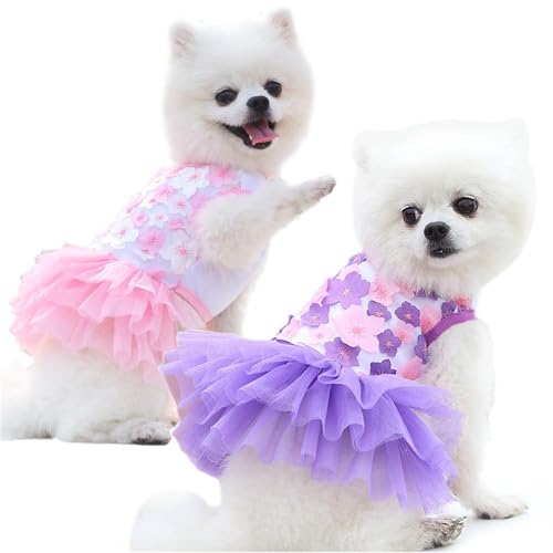 Hunde-Kleid Hundekleider Welpenrock Nette Haustier Hundekleid Atmungsaktiv Luxus Pfirsichblüte Kleid für Hunde Katzen (M,Rosa) von YIYELIY