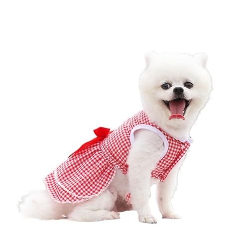 Hunde-Kleid Hundekleider Welpenrock Nette Haustier Hundekleid Gitter Bogenknoten ​Kleid für Hunde Katzen (S,Rot) von YIYELIY