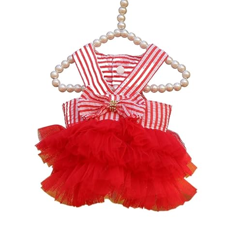 Hunde-Kleid Hundekleider Welpenrock Nette Haustier Hundekleid Streifen Sling Weste Kleid für Hunde Katzen (2XL,Rot) von YIYELIY