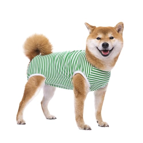 Hunde-Shirts Hundehemden Grüne und weiße Streifen Hundepullover Haustier Hund Sweatshirts Weich Atmungsaktiv für Hunde Katzen (S) von YIYELIY