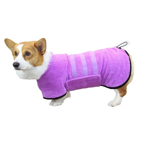 YIYELIY Hundebademantel, Mikrofaser Hunde Bademantel Badetuch,Bademantel Hund Extra Saugfähig, Einstellbar Hundehandtuch mit Klettverschluss für Haustiere Hunde Katzen (3XL,lila) von YIYELIY