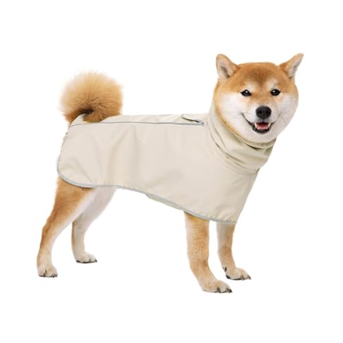 YIYELIY Hunderegenmantel - Wasserfester Hundeponcho mit Reflektierenden Streifen für Hunde & Katzen (M, Beige) von YIYELIY