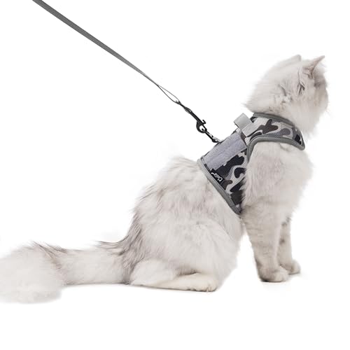 Katzengeschirr und Leine zum Spazierengehen, ausbruchsicher, atmungsaktives Netzgewebe, Stadttarnmuster, klein, verstellbar, gepolstert, stilvolle Katzenweste von YIZHI MIAOW