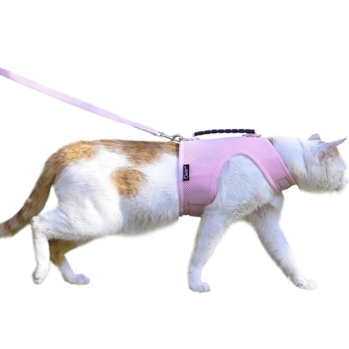 Katzengeschirr und Leine zum Spazierengehen, ausbruchsicher, atmungsaktives Netzgewebe, einfarbig, Rosa, Größe XS, verstellbare Katzenjacken mit Griff, gepolsterte, stilvolle Katzenweste Katzengeschirr und Leine zum Spazierengehen, ausbruchsicher, atmungsaktives Netzgewebe, einfarbig, Rosa, Größe XS, verstellbare Katzenjacken mit Griff, gepolsterte, stilvolle Katzenweste von YIZHI MIAOW