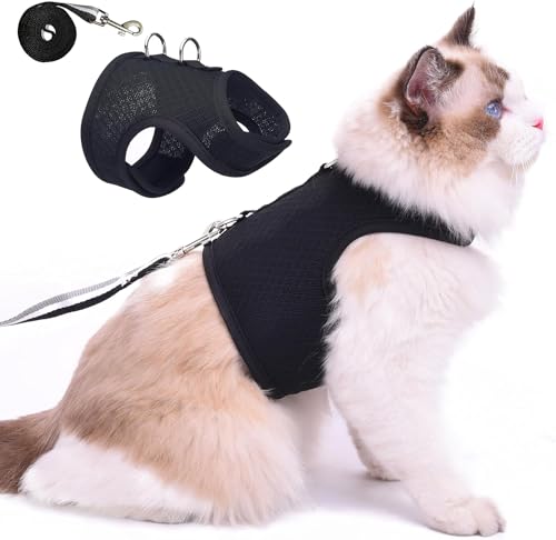 Katzengeschirr und Leine zum Spazierengehen, ausbruchsicher, atmungsaktives Netzgewebe, einfarbig, schwarz, Größe M, verstellbares Katzen-Spaziergeschirr, gepolsterte, stilvolle Katzenweste Katzengeschirr und Leine zum Spazierengehen, ausbruchsicher, atmungsaktives Netzgewebe, einfarbig, schwarz, Größe M, verstellbares Katzen-Spaziergeschirr, gepolsterte, stilvolle Katzenweste von YIZHI MIAOW
