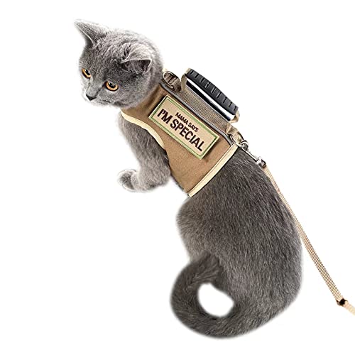 Katzengeschirr und Leine zum Spazierengehen, ausbruchsicher, verstellbares Kätzchen-Spaziergeschirr, gepolstert, stilvolle Kätzchen-Weste, Khaki, Größe S von YIZHI MIAOW