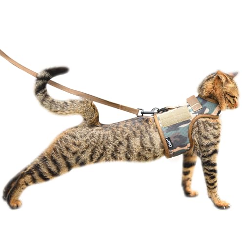 Taktisches Katzengeschirr und Leine zum Spazierengehen, ausbruchsicher, atmungsaktives Netzgewebe, Dschungel-Camo, groß, verstellbar, gepolstert, stilvolle Katzenweste von YIZHI MIAOW