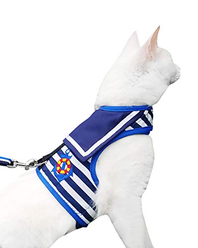 Yizhi Miaow Katzengeschirr und Leine zum Spazierengehen, ausbruchsicher, verstellbares Katzengeschirr, gepolstert, stilvolles Katzen-Spaziergeschirr, Matrosenanzug, Marineblau, Größe L Yizhi Miaow Katzengeschirr und Leine zum Spazierengehen, ausbruchsicher, verstellbares Katzengeschirr, gepolstert, stilvolles Katzen-Spaziergeschirr, Matrosenanzug, Marineblau, Größe L von YIZHI MIAOW