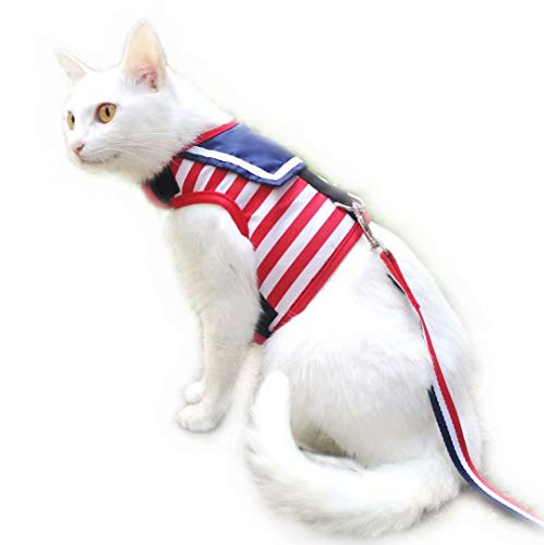Yizhi Miaow Kitty Harness and Leash for Walking Escape Proof, Adjustable Kitty Walking Jackets, Padded Stylish Kitty Vest Sailor Suit Red, Small von YIZHI MIAOW