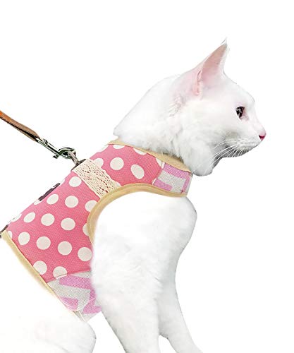 Yizhi Miaow Kitty Harness and Leash for Walking Escape Proof, Adjustable Teacup Walking Jackets, Padded Stylish Yorkie Vest Polka Dot Pink, X-Small von YIZHI MIAOW