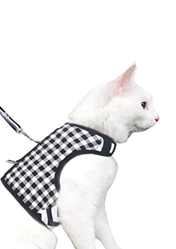 Yizhi Miaow Kitty Harness and Leash for Walking Escape Proof for Winter, Adjustable Kitty Walking Jackets, Padded Stylish Cat Vest Harness, Black Plaid, Small von YIZHI MIAOW