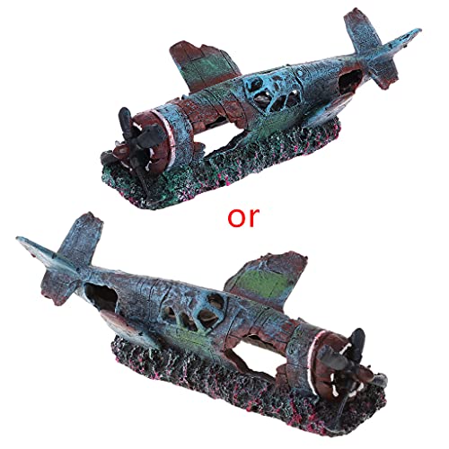 YIZITU Aquarium-Dekorationen aus Kunstharz, versunkene Flugzeug-Ornamente, Landschaftsbau, Zubehör, Flugzeug-Wrack für Fischruhe zum Spielen von YIZITU