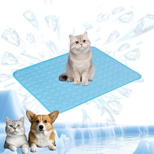 YIttings Kühlmatte Hunde, Pet Cooling Mat, Kühldecke für Tiere, Abwischbar, Robust, Kühlmatte für Hunde und Katzen im Innen- und Außenbereich und in Kisten im Heißen Sommer (Blue, 90x70 cm) von YIttings