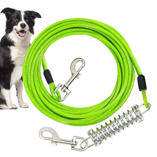 6m Hofleine für große Hunde,Tie Out Leinen für Hunde,Kausichere Hundeleinen mit Anlegepflock mit Stoßdämpfender Feder & 360° Drehhaken, Lange Hundelaufleine für Außengehege & Jagdausflüge（Grasgrün） von YJSDDNTY