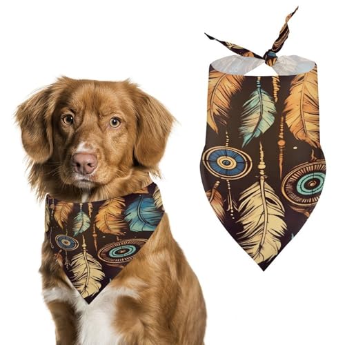 Weiches und atmungsaktives Haustier-Halstuch für Hunde und Katzen, Vintage-Stil, ethnischer Stammesfederdruck, leichter Polyester-Schal, perfekt für den täglichen Stil oder besondere Anlässe von YJWANDL