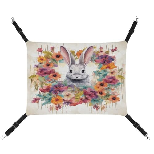 YJWANDL Bequeme Haustier-Hängematte, Aquarell-Kaninchen und Blumendruck, platzsparendes Leinenbett für kleine Hunde und Katzen, einfach zu installieren und tragbar YJWANDL Bequeme Haustier-Hängematte, Aquarell-Kaninchen und Blumendruck, platzsparendes Leinenbett für kleine Hunde und Katzen, einfach zu installieren und tragbar von YJWANDL