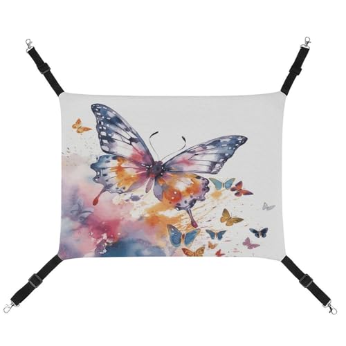 YJWANDL Bequeme Haustier-Hängematte, Aquarell-Schmetterlings-Druck, platzsparendes Leinenbett für kleine Hunde und Katzen, einfach zu installieren und tragbar YJWANDL Bequeme Haustier-Hängematte, Aquarell-Schmetterlings-Druck, platzsparendes Leinenbett für kleine Hunde und Katzen, einfach zu installieren und tragbar von YJWANDL