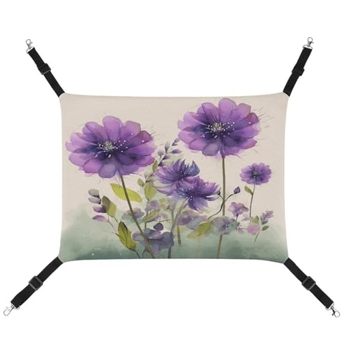 YJWANDL Bequeme Haustier-Hängematte, Aquarell-Stil, violette Blumen, Katzen-Hängematte, platzsparendes Leinenbett für kleine Hunde und Katzen, einfach zu installieren und tragbar YJWANDL Bequeme Haustier-Hängematte, Aquarell-Stil, violette Blumen, Katzen-Hängematte, platzsparendes Leinenbett für kleine Hunde und Katzen, einfach zu installieren und tragbar von YJWANDL