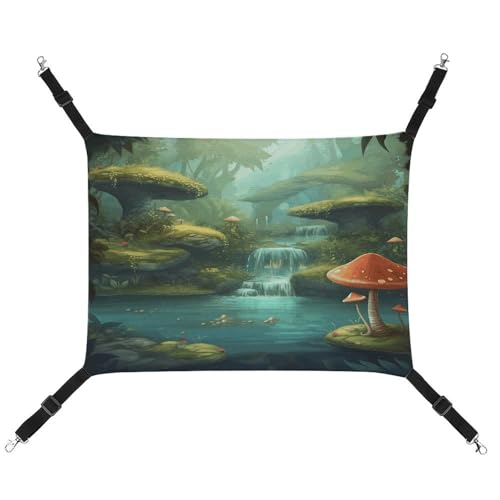 YJWANDL Bequeme Haustier-Hängematte, Blick auf Fantasy-Fluss mit Teich und Fischen, Pilz im Dschungelbäume, bedruckt, Katzenhängematte, platzsparendes Leinenbett für kleine Hunde und Katzen, einfach YJWANDL Bequeme Haustier-Hängematte, Blick auf Fantasy-Fluss mit Teich und Fischen, Pilz im Dschungelbäume, bedruckt, Katzenhängematte, platzsparendes Leinenbett für kleine Hunde und Katzen, einfach von YJWANDL