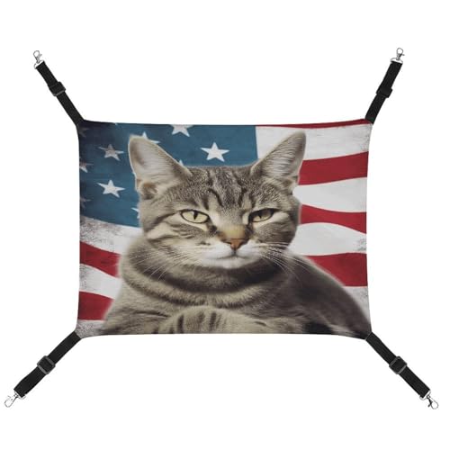 YJWANDL Bequeme Haustier-Hängematte, amerikanische Katze, USA-Flagge, bedruckt, platzsparendes Leinenbett für kleine Hunde und Katzen, einfach zu installieren und tragbar von YJWANDL