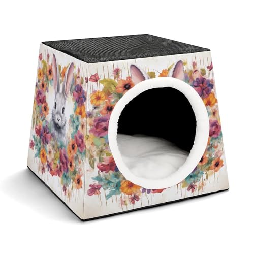 YJWANDL Haustierbett mit Weltraumkapsel für Katzen und kleine Hunde, Aquarell-Hasen- und Blumendruck, tragbares Haustierbett, gemütliches und maschinenwaschbares Haustiernest YJWANDL Haustierbett mit Weltraumkapsel für Katzen und kleine Hunde, Aquarell-Hasen- und Blumendruck, tragbares Haustierbett, gemütliches und maschinenwaschbares Haustiernest von YJWANDL