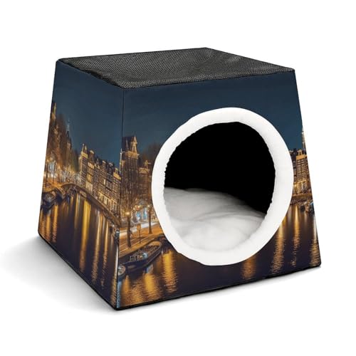 YJWANDL Space Capsule Haustierbett für Katzen und kleine Hunde, Amsterdam-Nachtsicht-Druck, tragbares Haustierbett, kleines Haustierbett, gemütliches und maschinenwaschbares Haustiernest YJWANDL Space Capsule Haustierbett für Katzen und kleine Hunde, Amsterdam-Nachtsicht-Druck, tragbares Haustierbett, kleines Haustierbett, gemütliches und maschinenwaschbares Haustiernest von YJWANDL