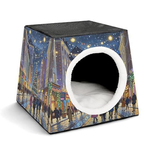 YJWANDL Space Capsule Haustierbett für Katzen und kleine Hunde, Winterstadt-Druck, tragbares Haustierbett, kleines Haustierbett, gemütliches und maschinenwaschbares Haustiernest YJWANDL Space Capsule Haustierbett für Katzen und kleine Hunde, Winterstadt-Druck, tragbares Haustierbett, kleines Haustierbett, gemütliches und maschinenwaschbares Haustiernest von YJWANDL