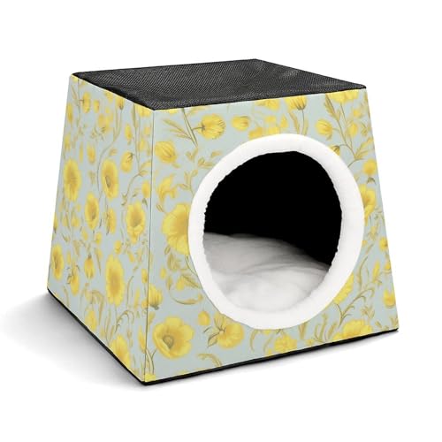 YJWANDL Space Capsule Haustierbett für Katzen und kleine Hunde, gelber Blumendruck, tragbares Haustierbett, kleines Haustierbett, gemütliches und maschinenwaschbares Haustiernest YJWANDL Space Capsule Haustierbett für Katzen und kleine Hunde, gelber Blumendruck, tragbares Haustierbett, kleines Haustierbett, gemütliches und maschinenwaschbares Haustiernest von YJWANDL