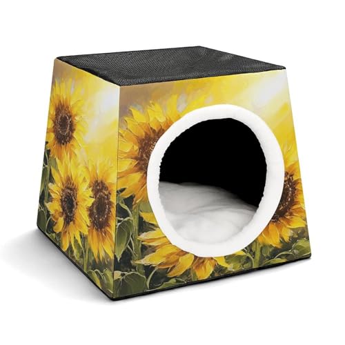 YJWANDL Space Capsule Haustierbett für Katzen und kleine Hunde, gelber Sonnenblumen-Druck, tragbares Haustierbett, kleines Haustierbett, gemütliches und maschinenwaschbares Haustiernest YJWANDL Space Capsule Haustierbett für Katzen und kleine Hunde, gelber Sonnenblumen-Druck, tragbares Haustierbett, kleines Haustierbett, gemütliches und maschinenwaschbares Haustiernest von YJWANDL