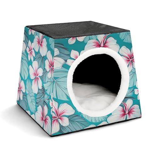 YJWANDL Space Capsule Haustierbett für Katzen und kleine Hunde, tropischer Hibiskusblumen-Druck, tragbares Haustierbett, kleines Haustierbett, gemütliches und maschinenwaschbares Haustiernest YJWANDL Space Capsule Haustierbett für Katzen und kleine Hunde, tropischer Hibiskusblumen-Druck, tragbares Haustierbett, kleines Haustierbett, gemütliches und maschinenwaschbares Haustiernest von YJWANDL