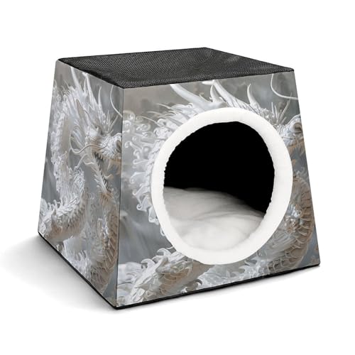YJWANDL Space Capsule Haustierbett für Katzen und kleine Hunde, weißer Drachenstil, tragbares Haustierbett, kleines Haustierbett, gemütliches und maschinenwaschbares Haustiernest YJWANDL Space Capsule Haustierbett für Katzen und kleine Hunde, weißer Drachenstil, tragbares Haustierbett, kleines Haustierbett, gemütliches und maschinenwaschbares Haustiernest von YJWANDL