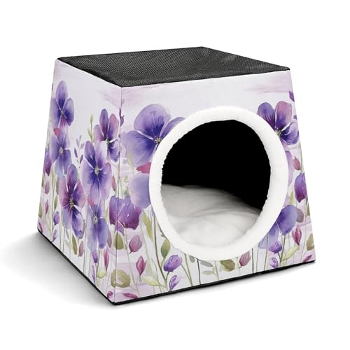 YJWANDL Weltraumkapsel-Haustierbett für Katzen und kleine Hunde, Aquarell, violette Blumen, tragbares Haustierbett, kleines Haustierbett, gemütliches und maschinenwaschbares Haustiernest YJWANDL Weltraumkapsel-Haustierbett für Katzen und kleine Hunde, Aquarell, violette Blumen, tragbares Haustierbett, kleines Haustierbett, gemütliches und maschinenwaschbares Haustiernest von YJWANDL