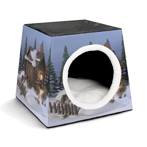 YJWANDL Weltraumkapsel Haustierbett für Katzen und kleine Hunde, Holz, rustikales Holzhaus, Landschaftsdruck, tragbares Haustierbett, kleines Haustierbett, gemütliches und maschinenwaschbares YJWANDL Weltraumkapsel Haustierbett für Katzen und kleine Hunde, Holz, rustikales Holzhaus, Landschaftsdruck, tragbares Haustierbett, kleines Haustierbett, gemütliches und maschinenwaschbares von YJWANDL