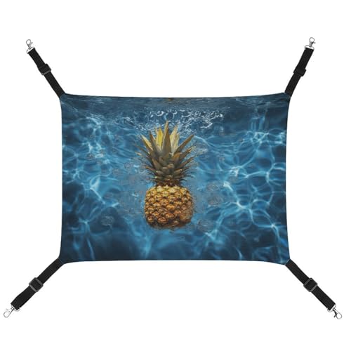 YJWANDO Haustier-Hängematte, Ananas im Pool-Druck, bequeme Haustierhängematte, atmungsaktives Segeltuch, Haustierbett für Katzen und kleine Hunde, verstellbar und tragbar von YJWANDO