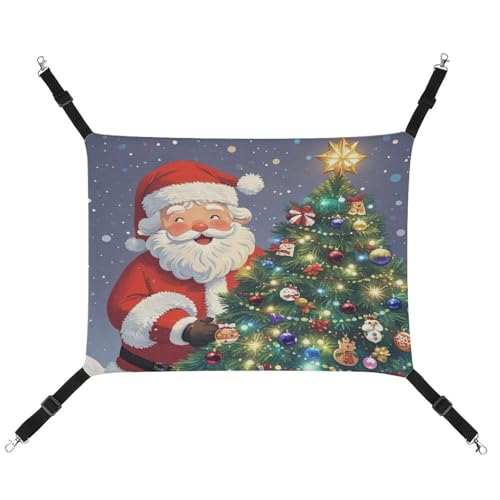 YJWANDO Haustier-Hängematte, Weihnachtsmann-Baum-Druck, bequeme Haustier-Hängematte, atmungsaktives Segeltuch, Haustierbett für Katzen und kleine Hunde, verstellbar und tragbar YJWANDO Haustier-Hängematte, Weihnachtsmann-Baum-Druck, bequeme Haustier-Hängematte, atmungsaktives Segeltuch, Haustierbett für Katzen und kleine Hunde, verstellbar und tragbar von YJWANDO