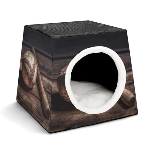 YJWANDO Kapsel-Haustiernest, Baseball auf Holzdruck, gemütliches Raumkapsel-Design, Haustierbett, Kapsel-Haustierbett, kleines Haustierbett, ideal für kleine Katzen und Hunde YJWANDO Kapsel-Haustiernest, Baseball auf Holzdruck, gemütliches Raumkapsel-Design, Haustierbett, Kapsel-Haustierbett, kleines Haustierbett, ideal für kleine Katzen und Hunde von YJWANDO