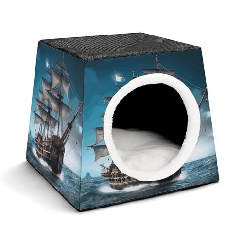 YJWANDO Kapsel-Haustiernest, Piratenschiff-Druck, gemütliches Raumkapsel-Design, Haustierbett, Kapsel-Haustierbett, kleines Haustierbett, ideal für kleine Katzen und Hunde YJWANDO Kapsel-Haustiernest, Piratenschiff-Druck, gemütliches Raumkapsel-Design, Haustierbett, Kapsel-Haustierbett, kleines Haustierbett, ideal für kleine Katzen und Hunde von YJWANDO