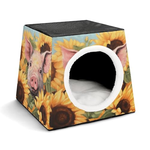 YJWANDO Kapsel-Haustiernest, Schwein mit Sonnenblumen-Druck, gemütliches Raumkapsel-Design, Haustierbett, Kapsel-Haustierbett, kleines Haustierbett, ideal für kleine Katzen und Hunde YJWANDO Kapsel-Haustiernest, Schwein mit Sonnenblumen-Druck, gemütliches Raumkapsel-Design, Haustierbett, Kapsel-Haustierbett, kleines Haustierbett, ideal für kleine Katzen und Hunde von YJWANDO
