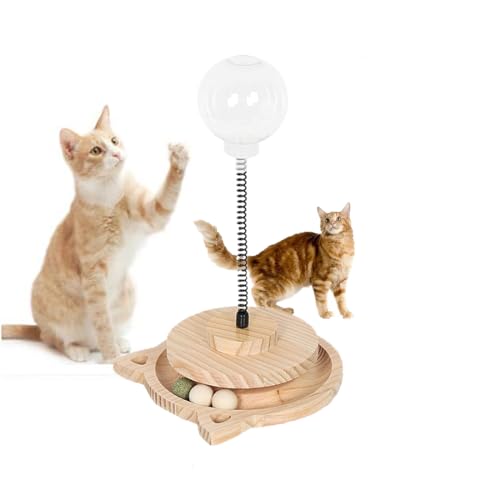 YJZQ Interaktives Katzenspielzeug aus Holz Katzen Intelligenzspielzeug Katzenfutter Spielzeug Intelligenz Katzenspielzeug mit 2 Interaktives Bälle und 1 Katzenminze Balls Wooden Cat Toy Toy for Cats von YJZQ