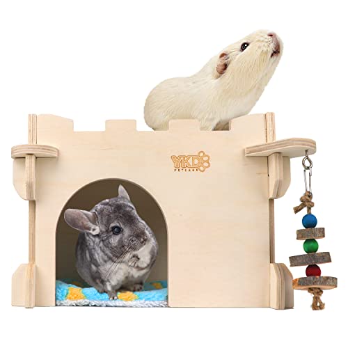 YKD Schloss-Chinchilla-Haus, Kleintierversteck für Chinchilla, Meerschweinchen, Igel oder Ratte, belüfteter Meerschweinchenhütten-Lebensraum aus Holz mit mehreren Türen (mittel) von YKD