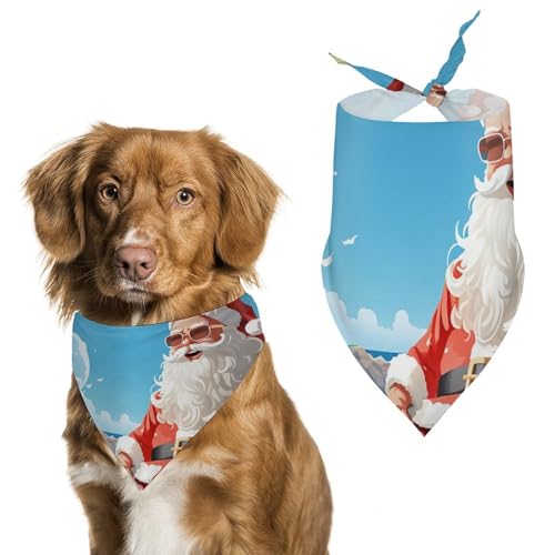 Bedruckter Haustier-Schal, Motiv: Weihnachtsmann am Strand, Polyester, Dreieckstuch – Einheitsgröße (70,1 x 30 cm) von YKLBV
