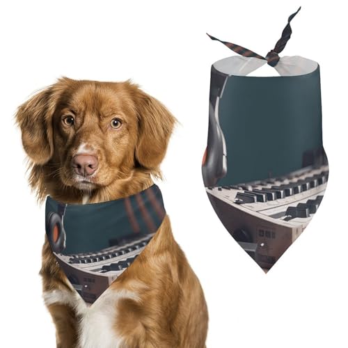 Bedruckter Haustier-Schal mit Blockflöten und Kopfhörern, Polyester, Dreieckstuch – Einheitsgröße (70,1 x 30 cm) von YKLBV