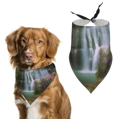Bedruckter Haustier-Schal mit Wasserfällen und Blumen und Bäumen, Polyester, Dreieckstuch – Einheitsgröße (70,1 x 30 cm) von YKLBV