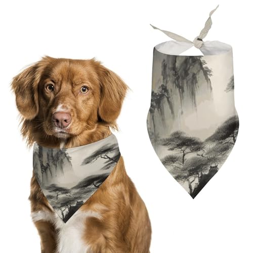 Bedruckter Haustier-Schal mit chinesischer Landschaftsmalerei, Polyester, Dreieckstuch – Einheitsgröße (70,1 x 30 cm) von YKLBV