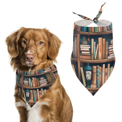 Cartoon-Bücherregal, Bücherwurm, bedruckter Haustier-Schal, Polyester, Dreieckstuch – Einheitsgröße (70,1 x 30 cm) von YKLBV