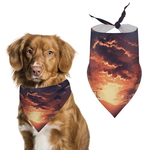 Dusk Scenery bedruckter Haustier-Schal, Polyester, Dreieck-Schal, Einheitsgröße (70,1 x 30 cm) von YKLBV