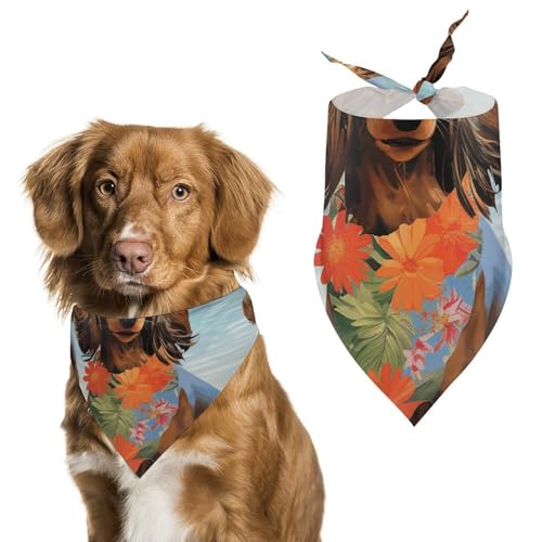 Haustier-Schal, Motiv: Dackel, tropische Malerei, Kunstdruck, Polyester, Dreieckstuch – Einheitsgröße (70,1 x 30 cm) von YKLBV