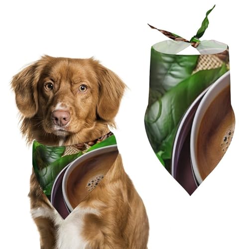 Haustier-Schal, Motiv: Kaffee- und Grüne Blätter, Polyester, Dreieckstuch – Einheitsgröße (70,1 x 30 cm) von YKLBV