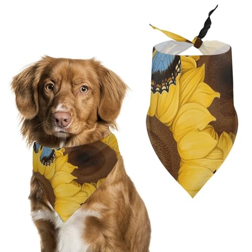 Haustier-Schal, Motiv: gelbe Sonnenblumen mit blauen Schmetterlingen, Polyester, Dreieckstuch – Einheitsgröße (70,1 x 30 cm) von YKLBV